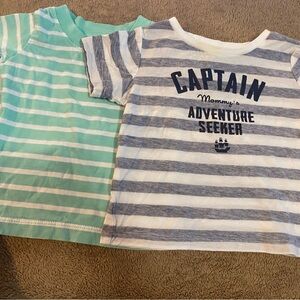 Gray and white stripes with a navy "CAPTAIN Mommy's ADVENTURE SEEKER" graphic 9M